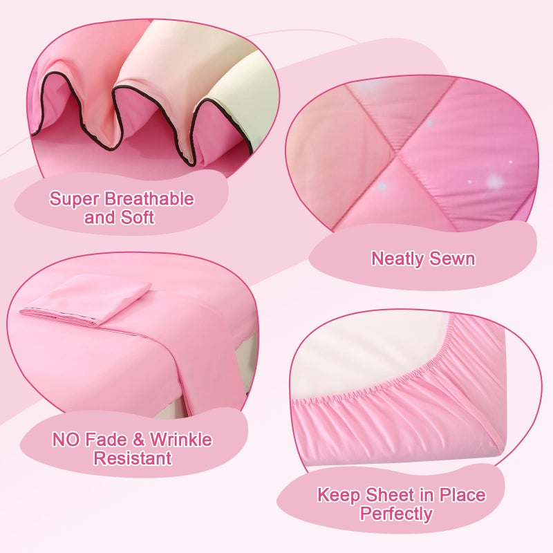 Wowelife 4 Piece Toddler Bedding Sets for Girls Pink Toddler Girl Bedding Set Toddler Bed Sets for Girls Stars Princess Comforter Set with Comforter, Flat Sheet, Fitted Sheet, Pillowcase, Pink - Image 4